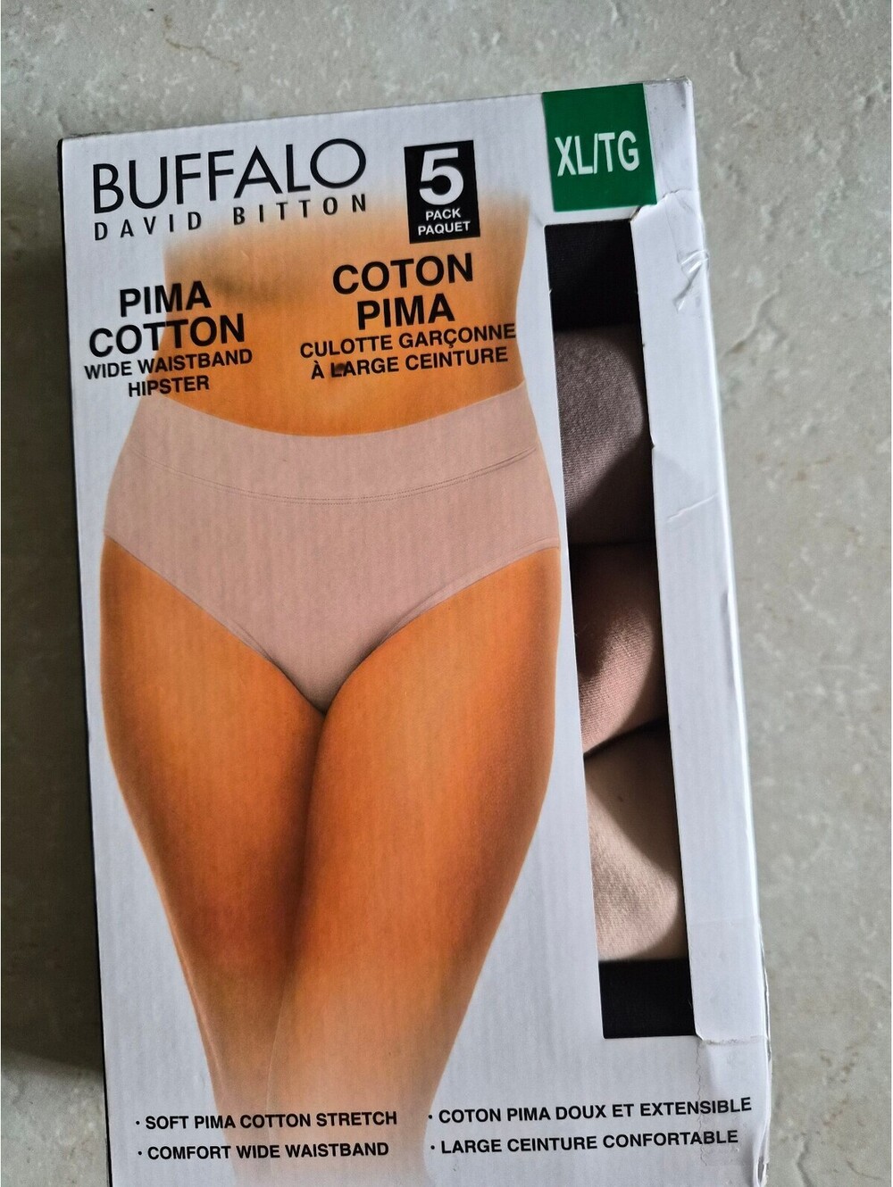 Buffalo David Bitton Women's 5 Pack Pima Cotton Wide Waistband Panties XL 0061